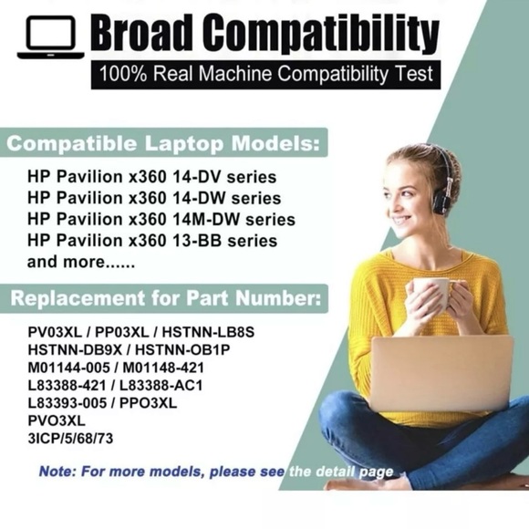 PV03XL PP03XL Battery for HP Pavilion x360 14M-DW 14-DV 14-DW 13-BB 14-DK 15-EH - Picture 6 of 10